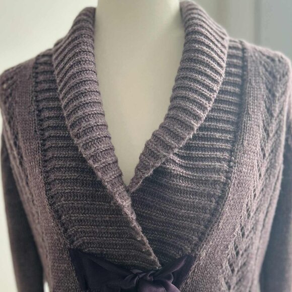 Bianco & Blu Smoky Plum Heather Lacy Knit Wool Cardigan with Satin Tie – EU M - Picture 10 of 11
